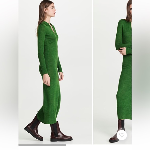 Staud crown polo wool sweater dress: size L in emerald - Picture 6 of 9